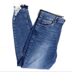 mid blue rip hem jamie jeans